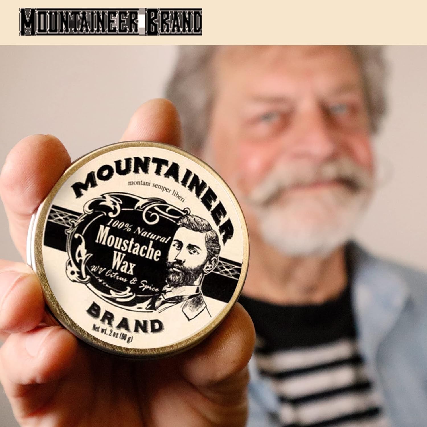 Natural Mustache Wax | Citrus & Spice Scent | Made in West Virginia | Long Lasting Hold | Smooths, Conditons, Styles | Organic Moustache Balm | 2Oz